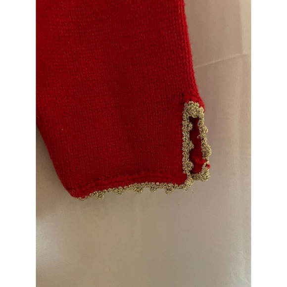 Blue Star Originals Studio button down sweater , embroidered poinsettias - Picture 7 of 7